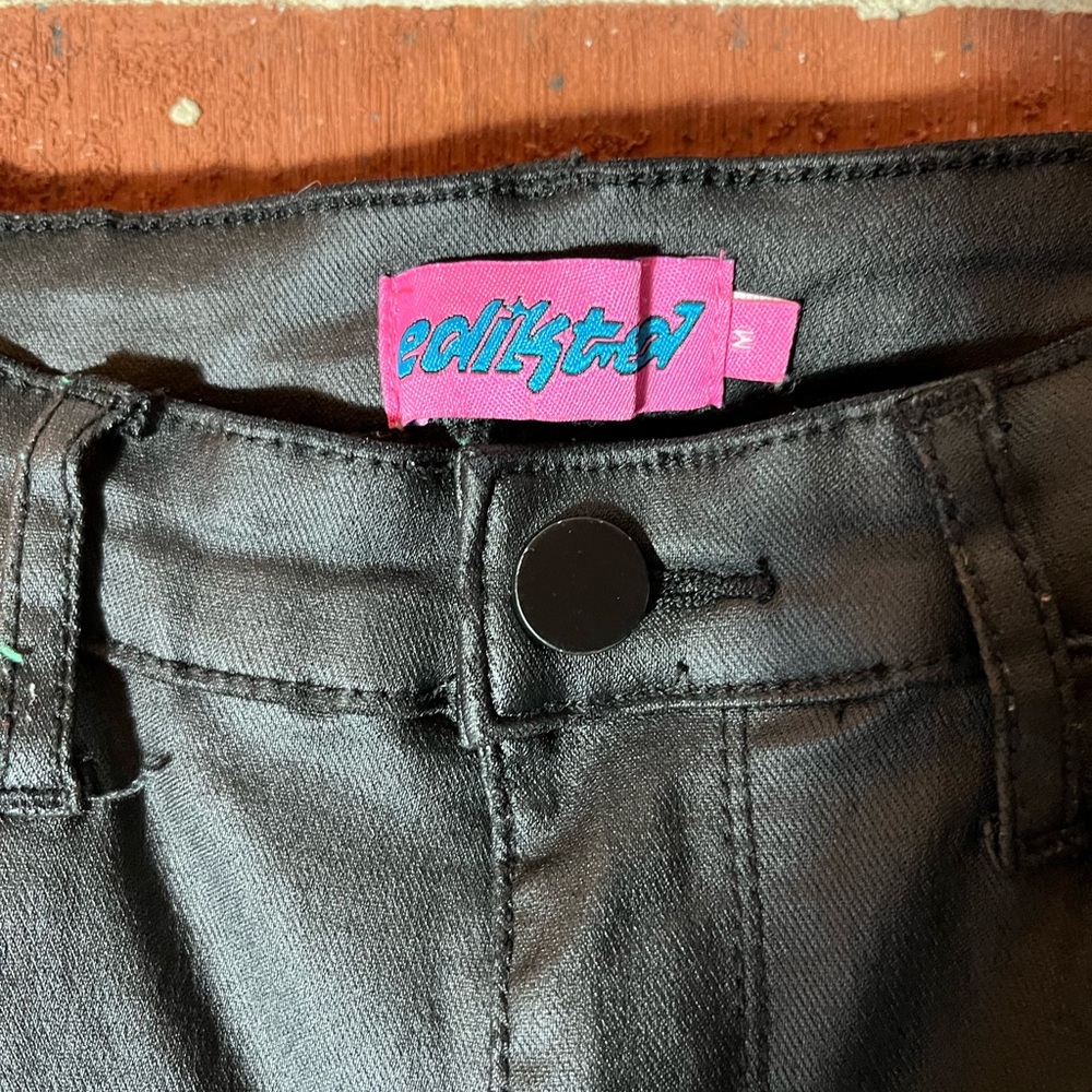 Edikted Luna Faux Leather Flare Jeans. Medium - Picture 4 of 6